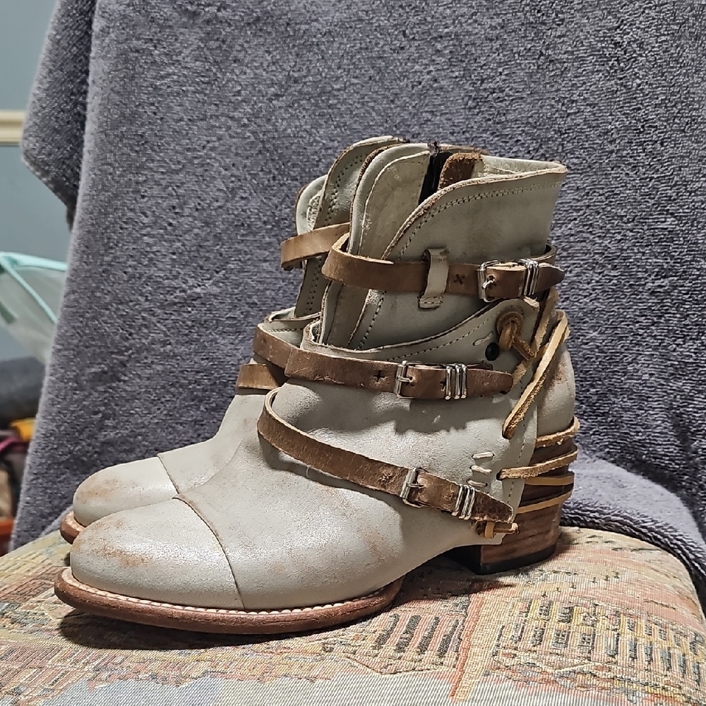 Freebird Gray and Brown Ankle Boots with Straps